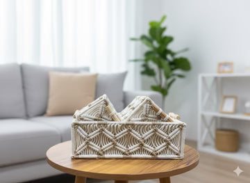 Beige & White Macrame Baskets – Set of 3
