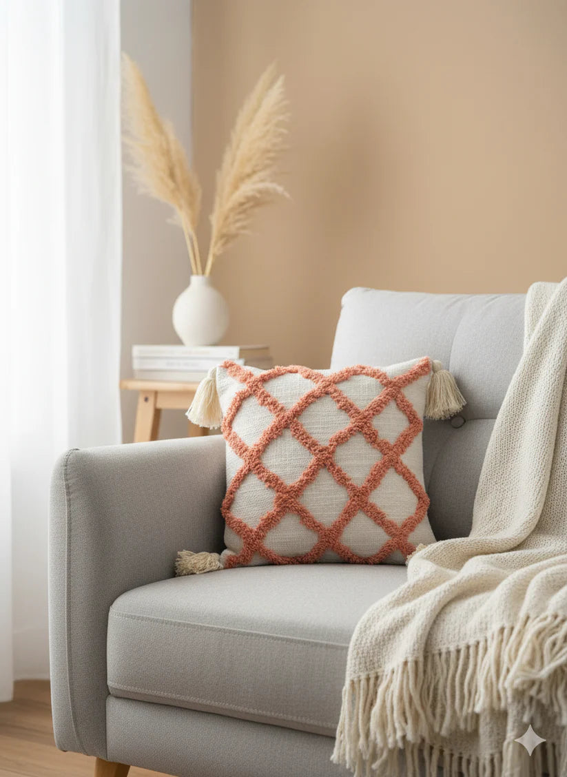 Peach Zigzag Tufted Cushion Cover – 12×12