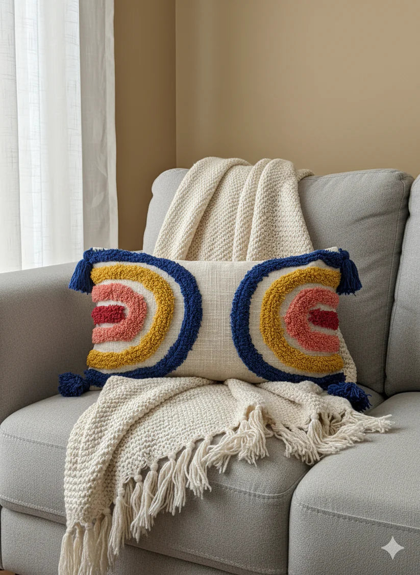 Rainbow Tufted Cushion Cover – 12 × 20 Inches