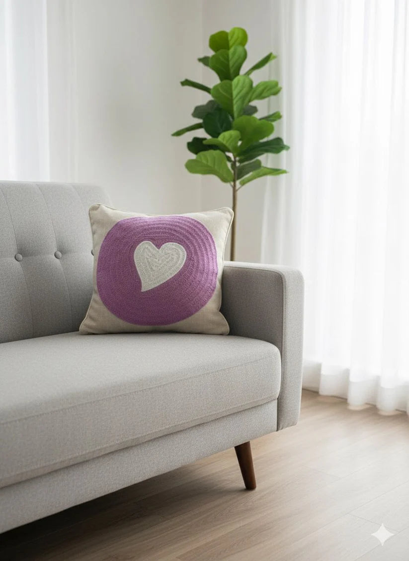 Heart Aari Embroidery Cushion Cover – 16 × 16