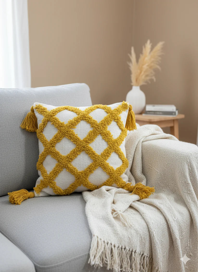 Yellow Zigzag Tufted Cushion Cover – 12×12