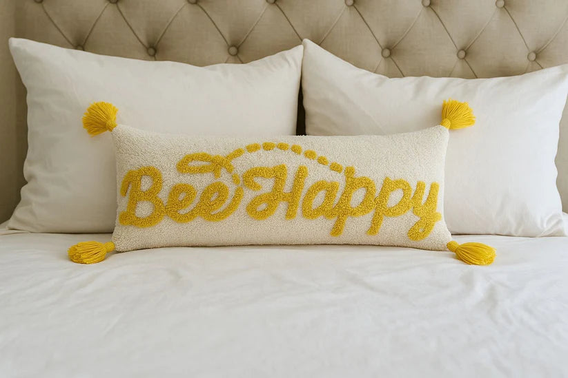 Fully Tufted “Bee Happy” Lumbar Cushion
