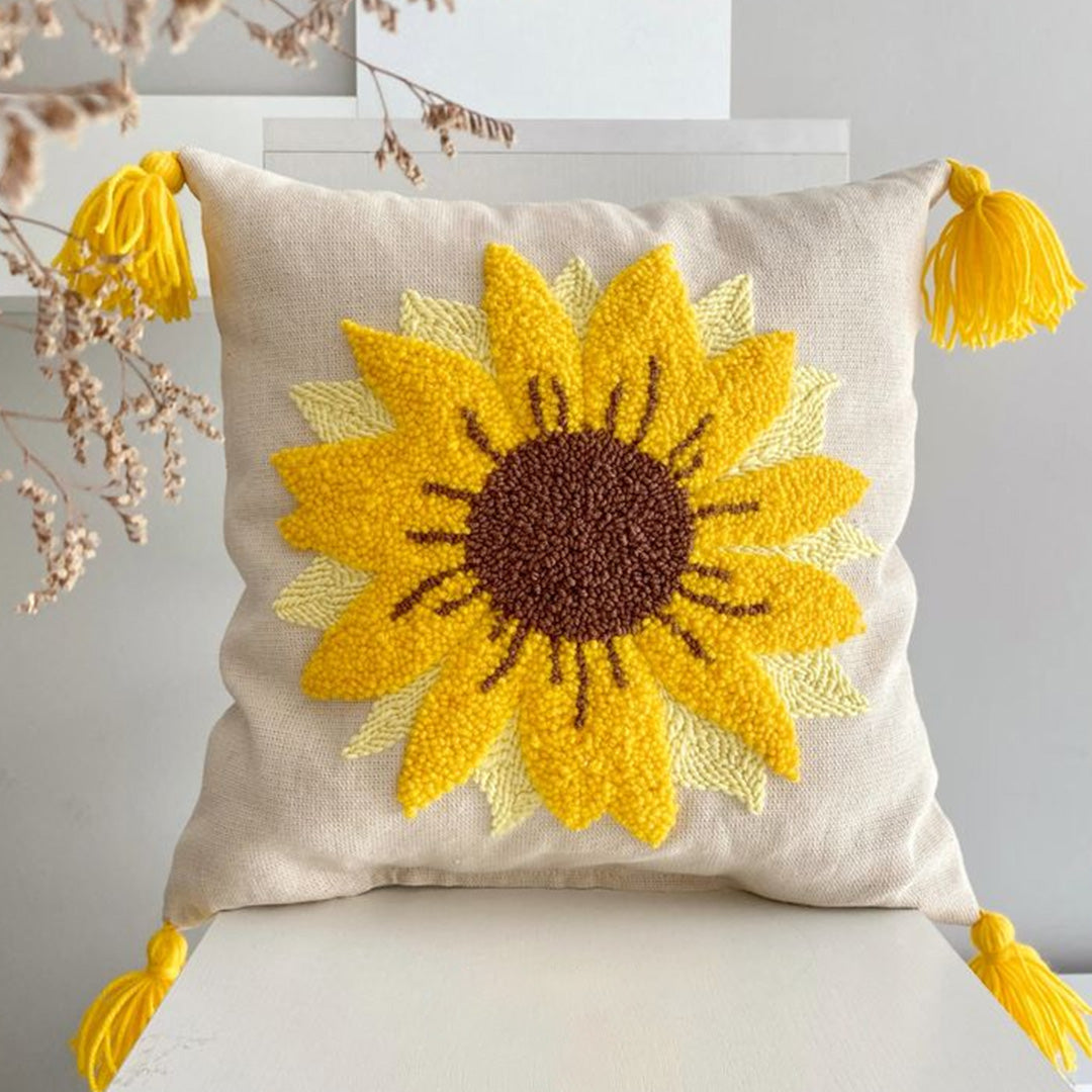 Sunflower Tufted Cushion Cover – 24 × 24 Inches
