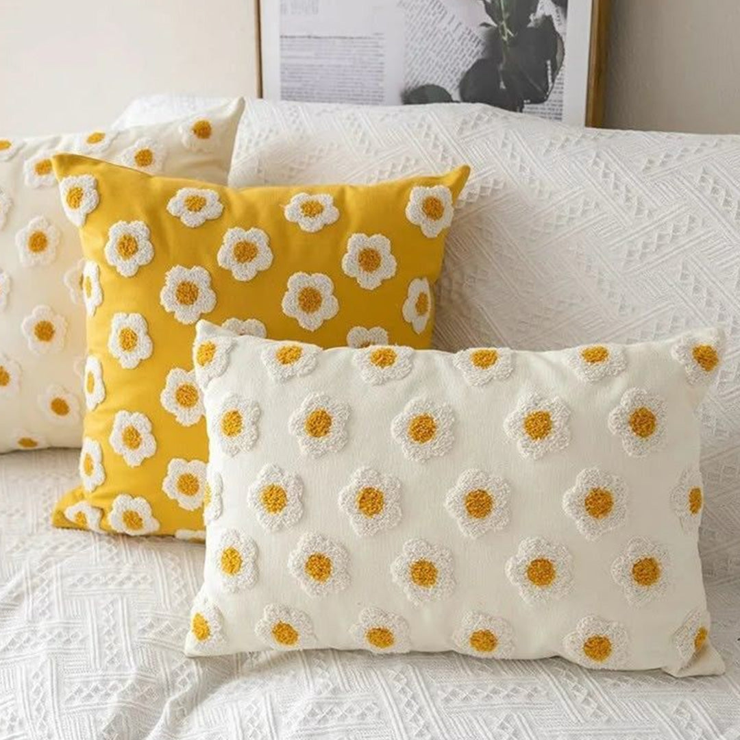 Sunflower Tufted Cushion Cover – 12 × 12 Inches