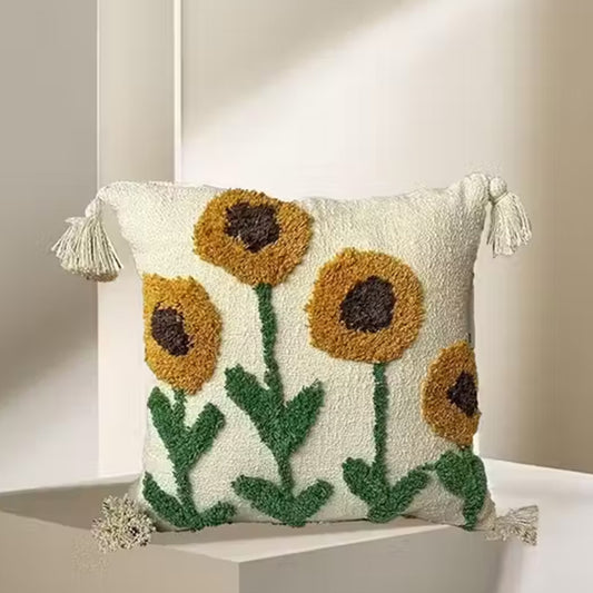 Sunflower Tufted Cushion Cover – 12 × 12 Inches