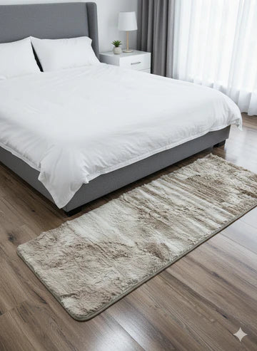 Beige Rabbit Fur Bedside Runner