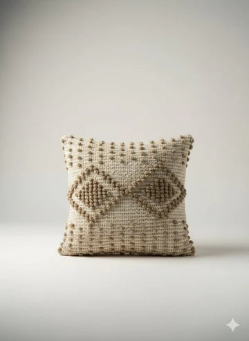 Beige Diamond Boho Cushion Cover – 16x16 Inches