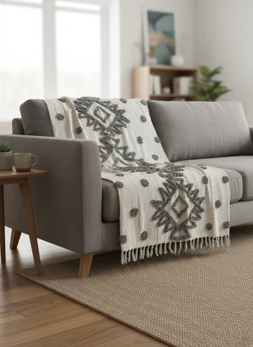 Black White Tufted Sofa Throw
