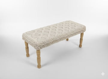 3 ft White Macrame Bench