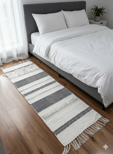 Black Zigzag Boho Bedside Runner