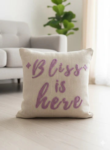 Bliss is Here Aari Embroidery Cushion Cover