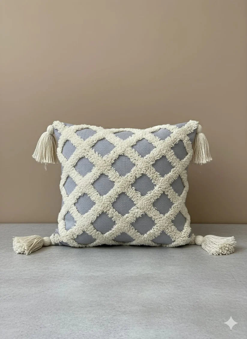 Grey &amp; White Tufted Cushion Cover