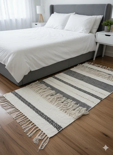 Black Boho Bedside Runner – 3 x 5 Feet