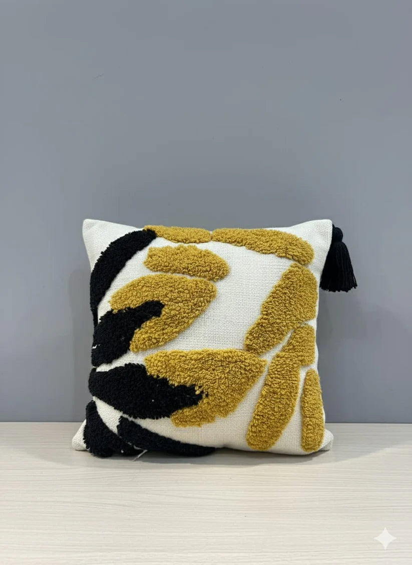 Yellow &amp; Black Tufted Cushion Cover
