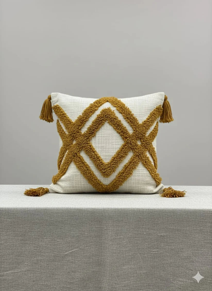 Yellow Zigzag Tufted Cushion Cover