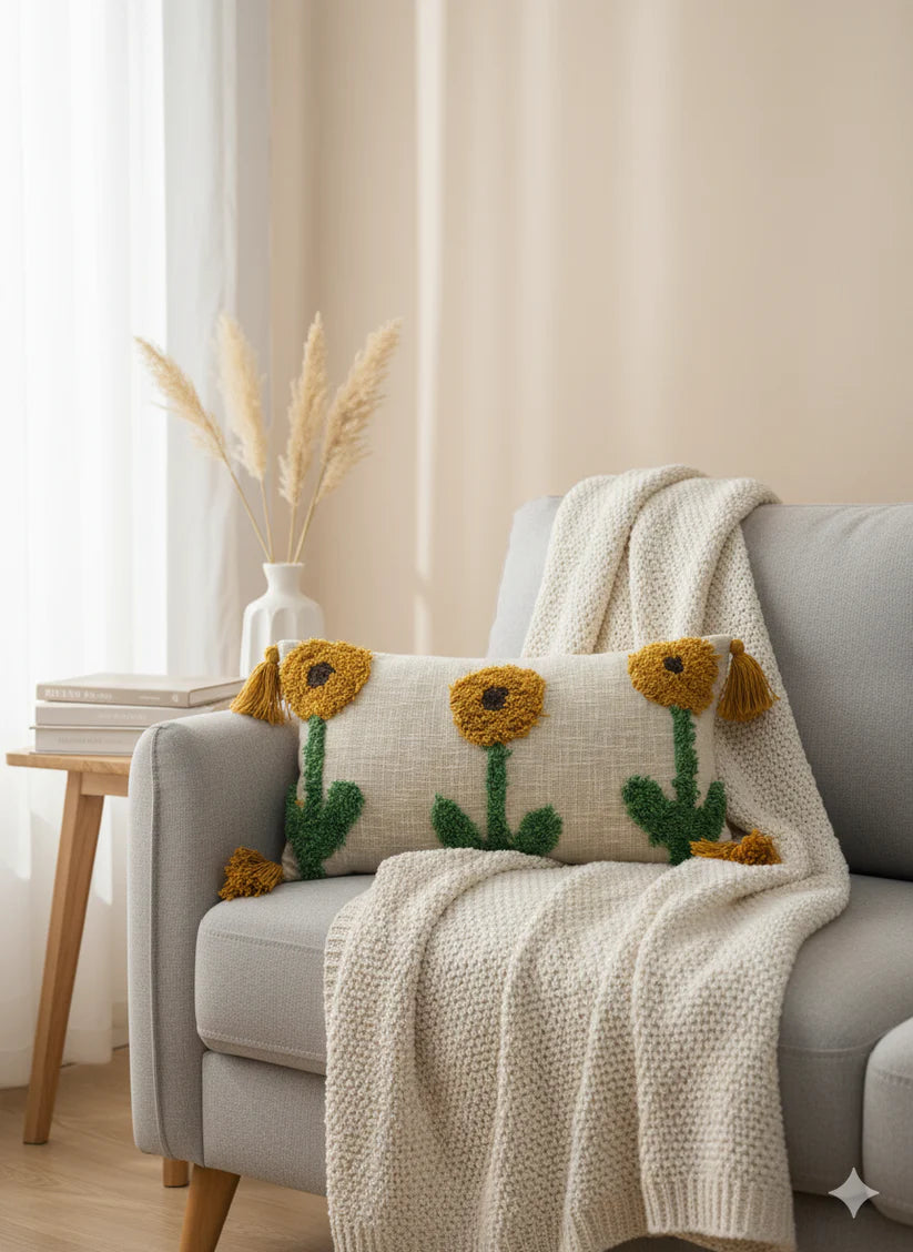 Sunflower Tufted Cushion Cover – 12 × 20