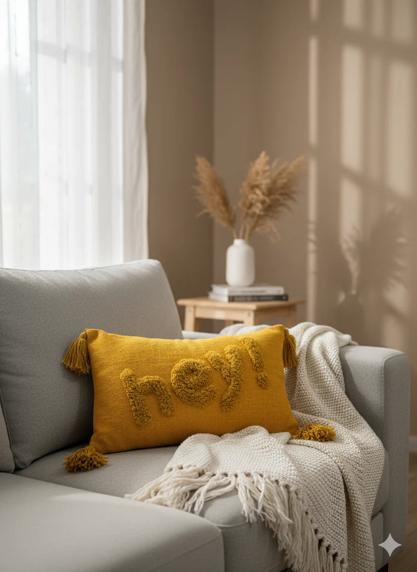 Hey Tufted Cushion Cover – 12 × 20 Inches