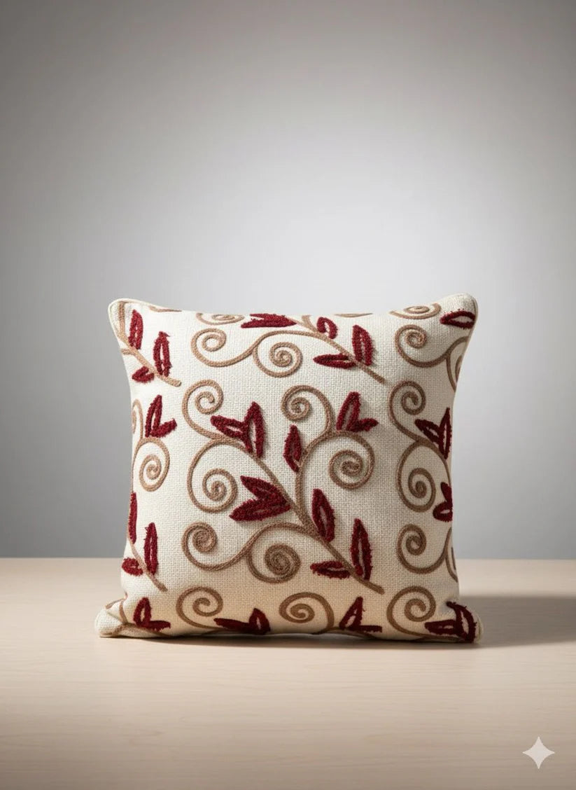 Maroon Embroidered Cushion Cover – 16 × 16