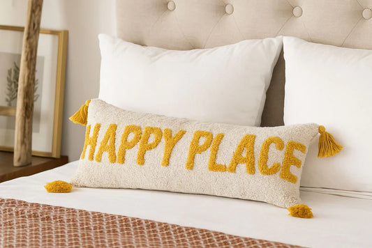 Fully Tufted “Happy Place” Lumbar Cushion