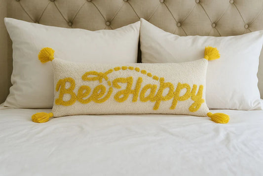 Fully Tufted “Bee Happy” Lumbar Cushion