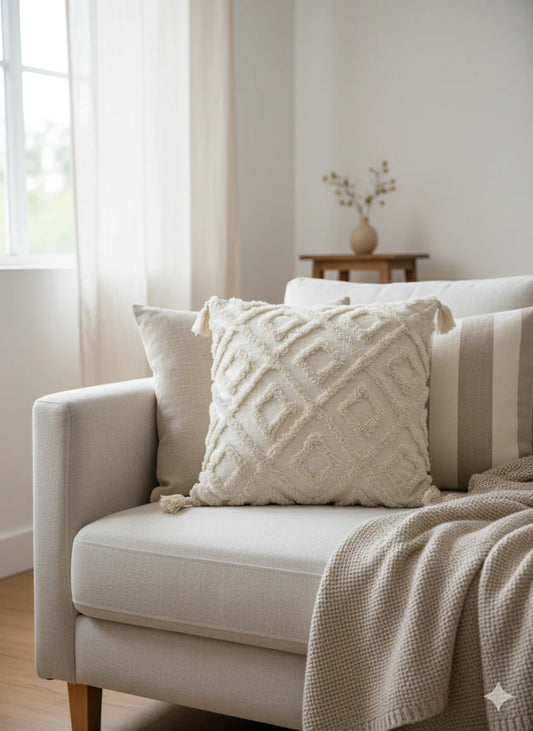 White Tufted Cushion Cover – 24” × 24”