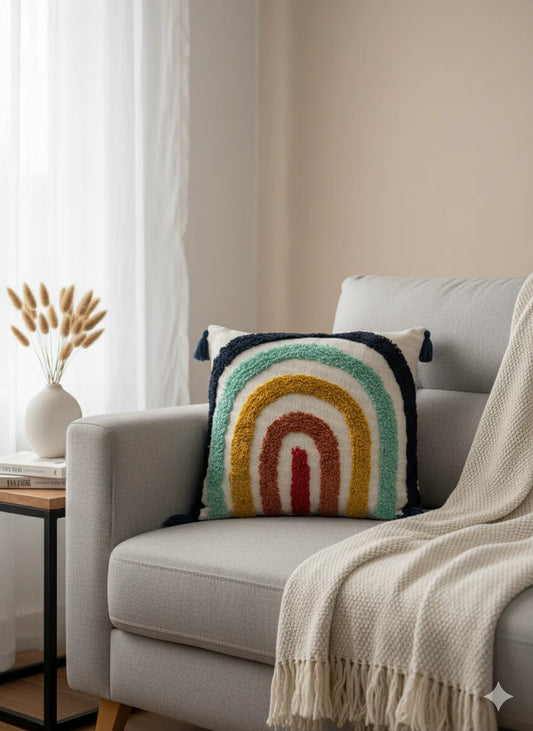 Rainbow Tufted Cushion Cover – 24" × 24"