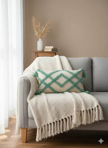 Aqua Blue Zigzag Tufted Cushion Cover