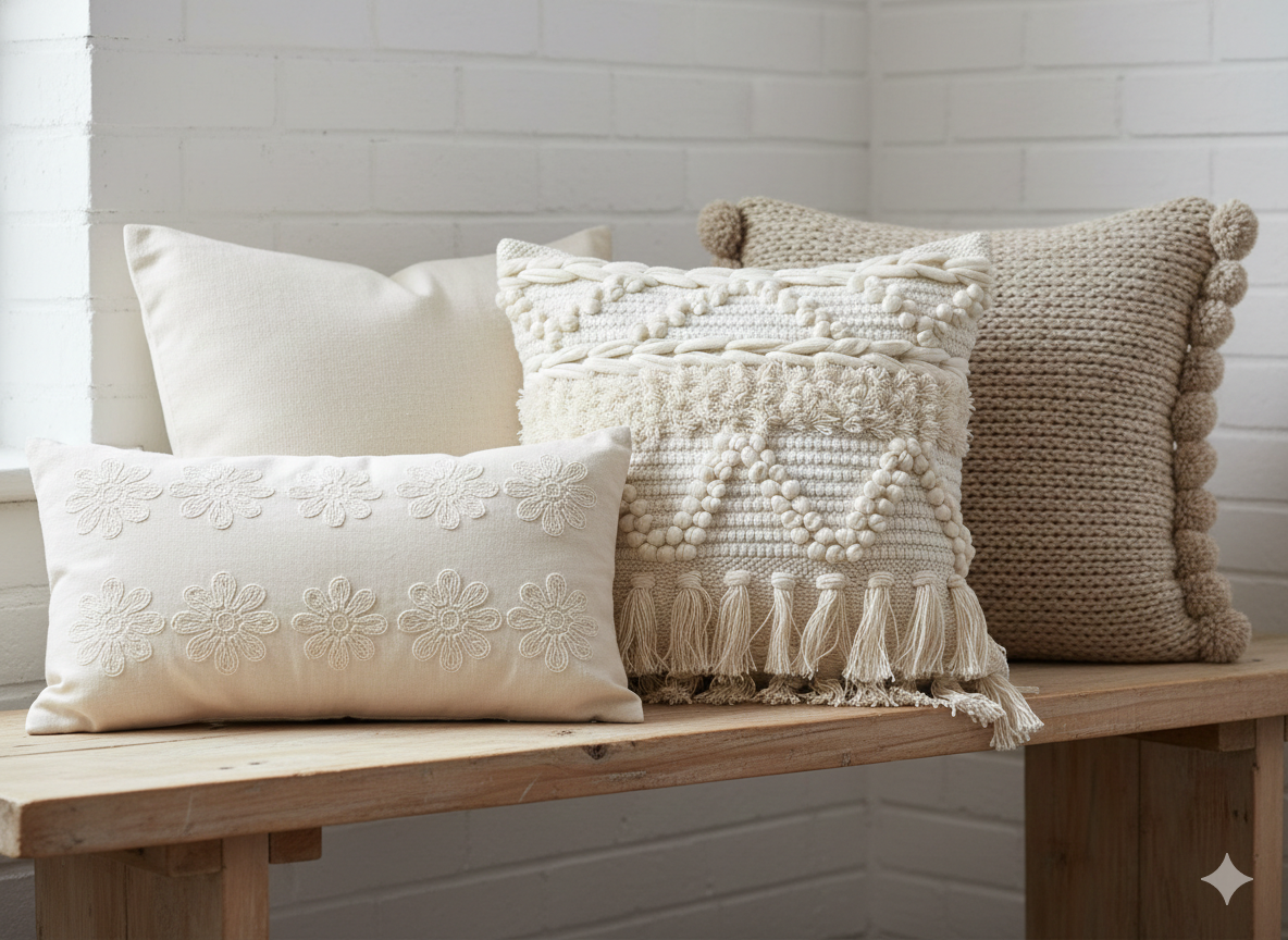 White Frill Cross Boho Cushion Cover – 16 × 16 Inches